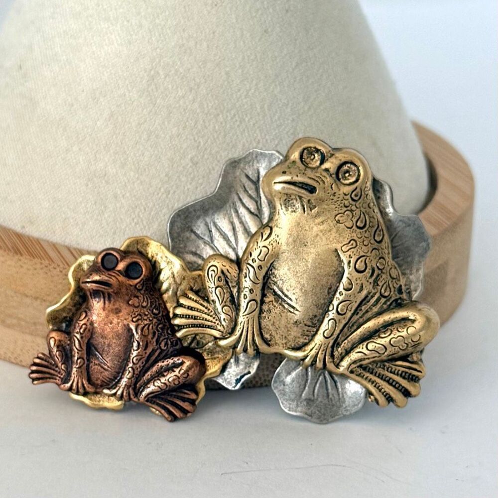 Mixed Metal Frog Family Lily Pad Brooch Statement brooch